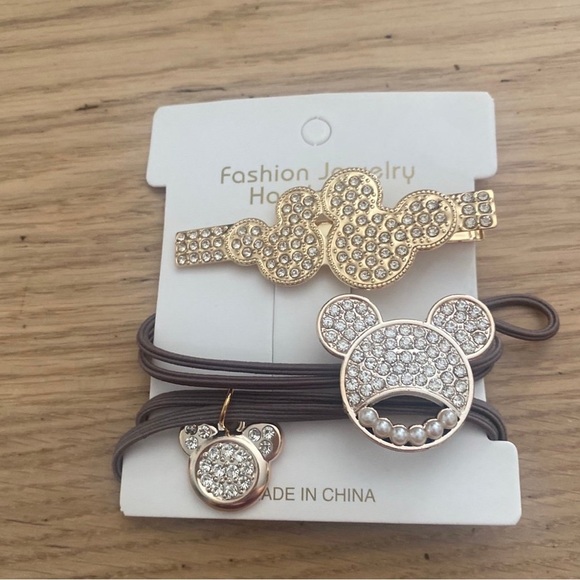 🆕Mickey Mouse Hair Accessories Elastic Ties Hair Clip Gold and Silver Set🆕 - Picture 1 of 4
